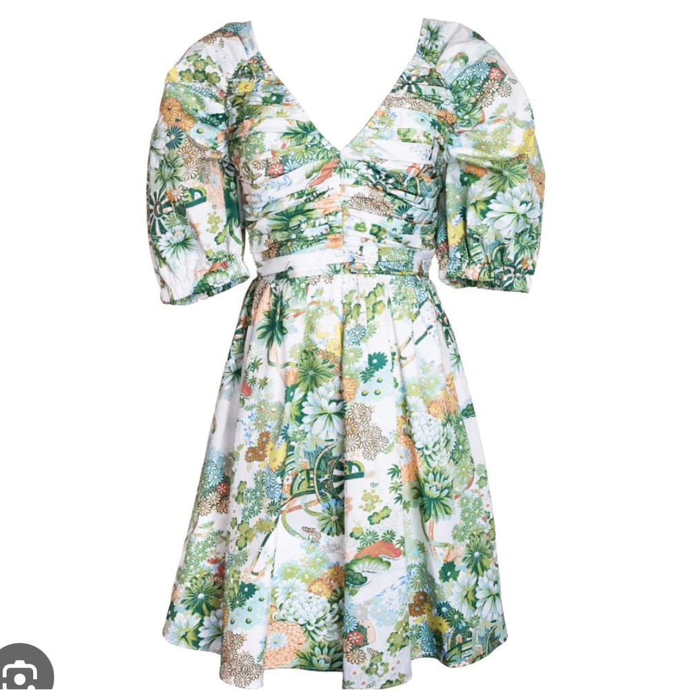 Ruched V-Neck Dress in Spring Chinoiserie